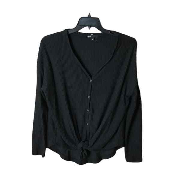 Gibson Womens M Pullover Top Oversize Waffle Knit Stretch Button Front Black - Picture 1 of 16
